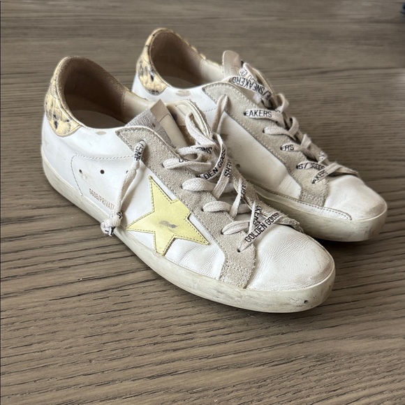 Golden Goose Cream and Yellow Super- Star Sneakers - Picture 1 of 6